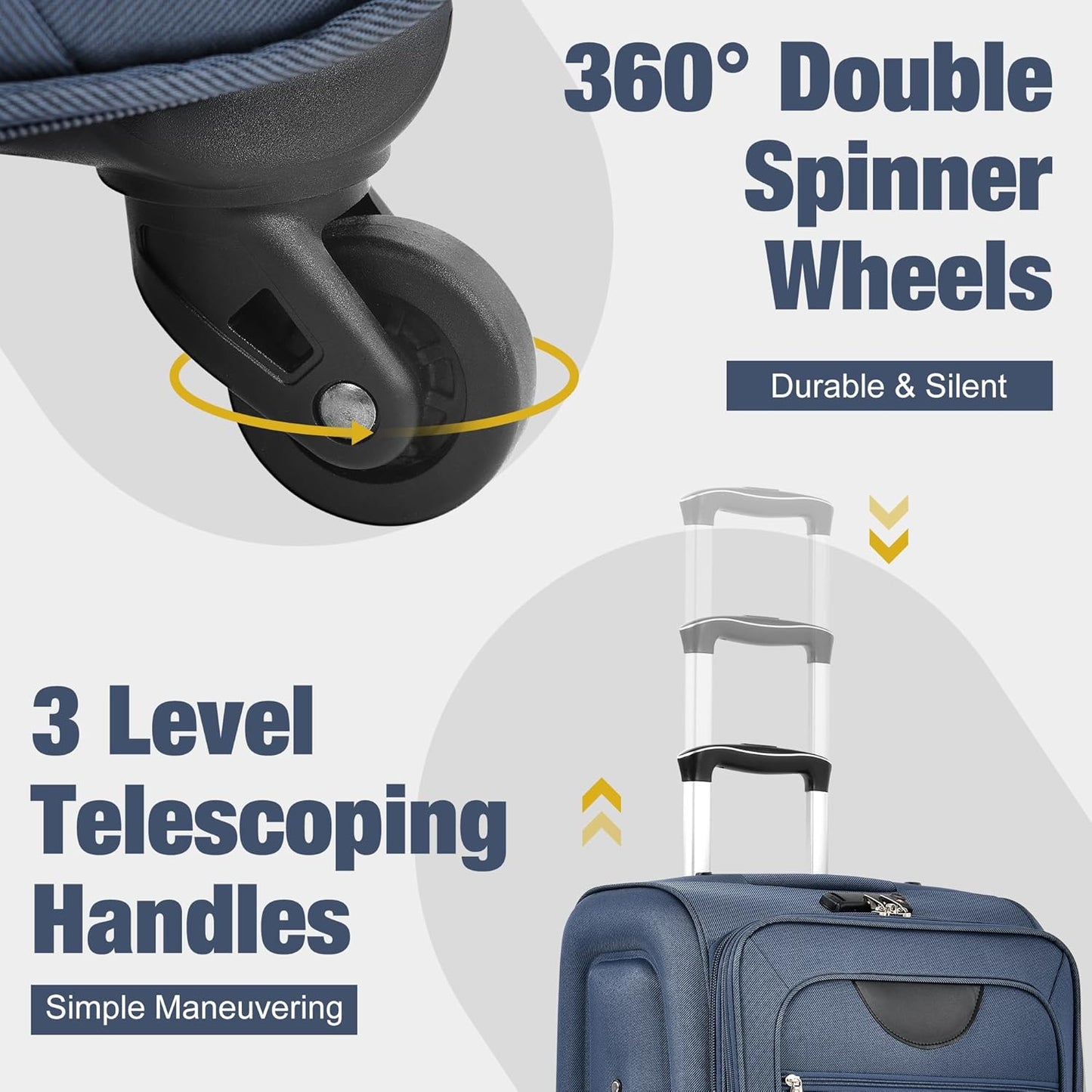 Merax Softside Luggage Set 3 Piece Suitcase with Duffel Bag Spinner Wheels Lightweight Expandable Travel Luggage 22" 26" 30",Deep Blue