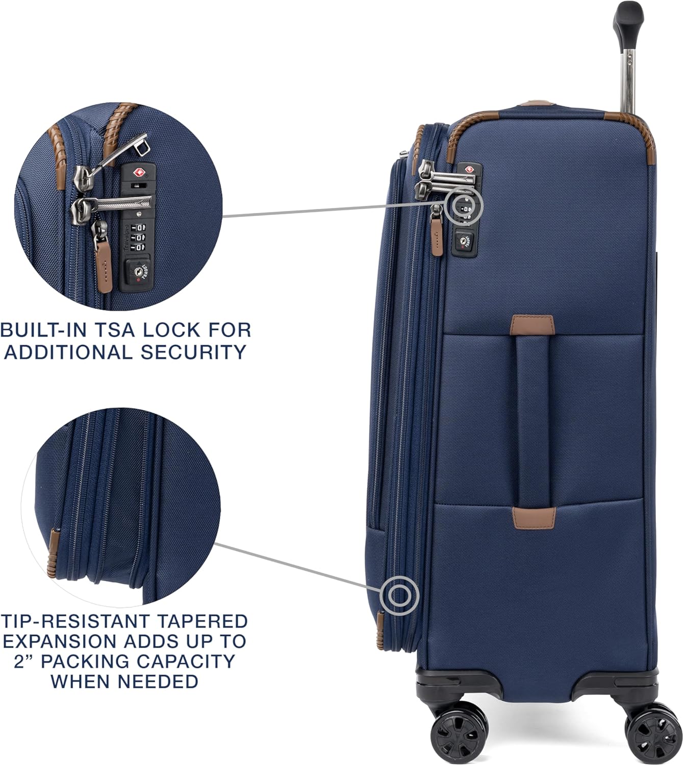 Travelpro Crew Classic Lightweight Softside Expandable Checked Luggage, 8 Wheel Spinner Suitcase, TSA Lock, Men and Women, Checked Medium 25-Inch, Patriot Blue