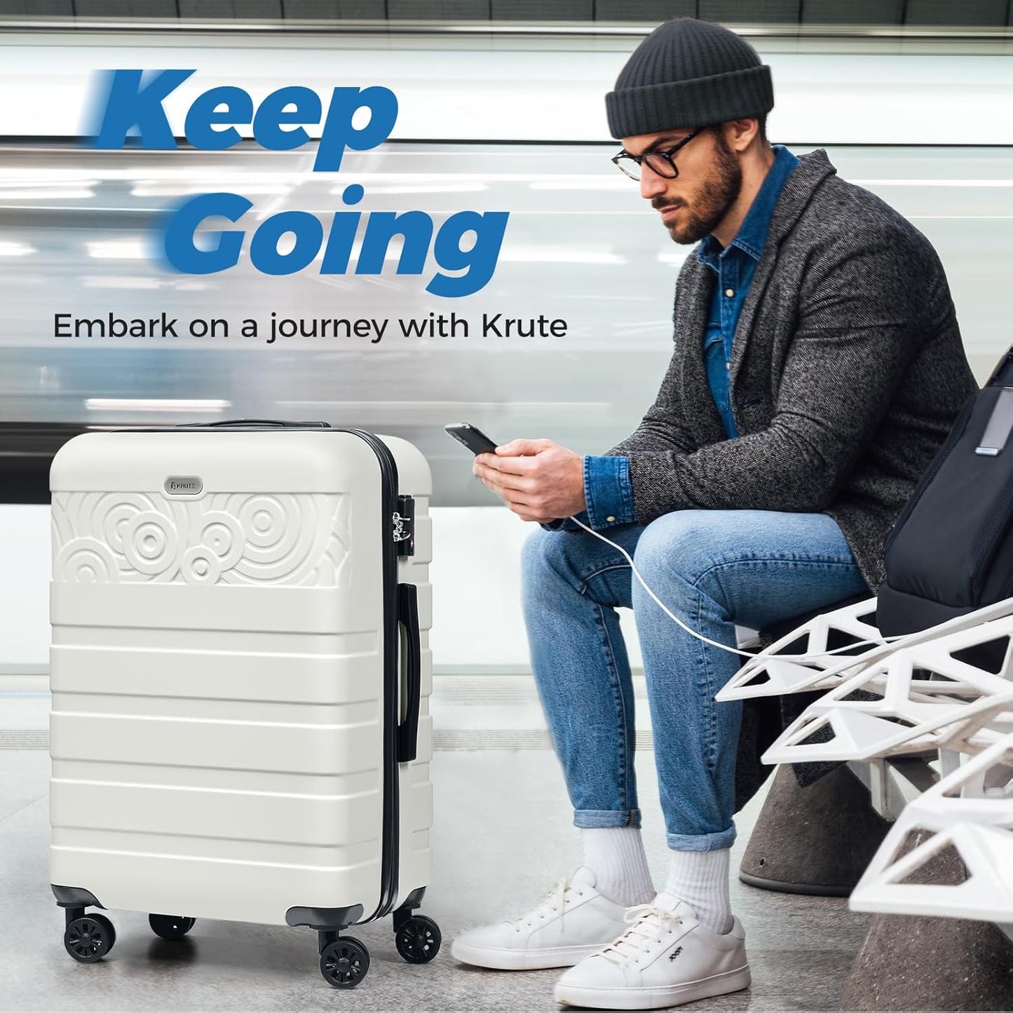 Krute Suitcases with Wheels Checked Luggage 24 Inch Lightweight PC ABS TSA Lock Hard Side Travel Suitcase