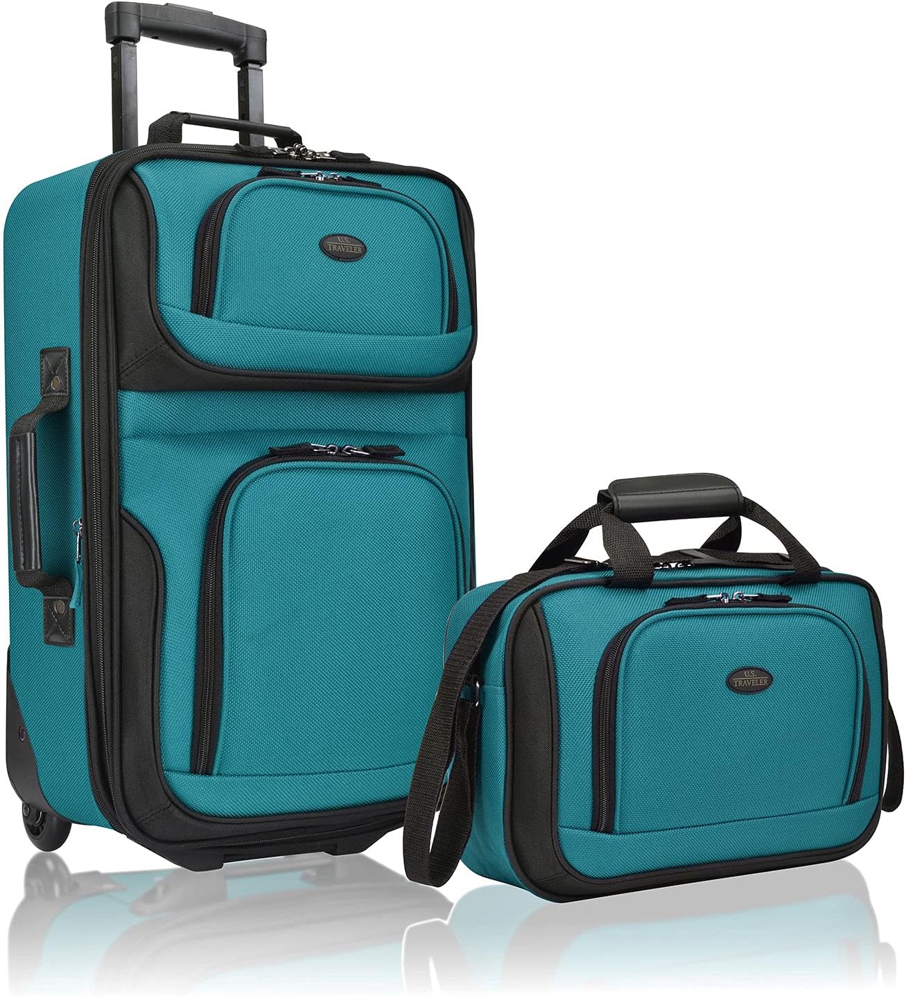 U.S. Traveler, Rio Rugged Fabric Expandable Upright Rolling Carry-on Luggage Set w/Tote Bag, Teal, 2-Piece (21/14)