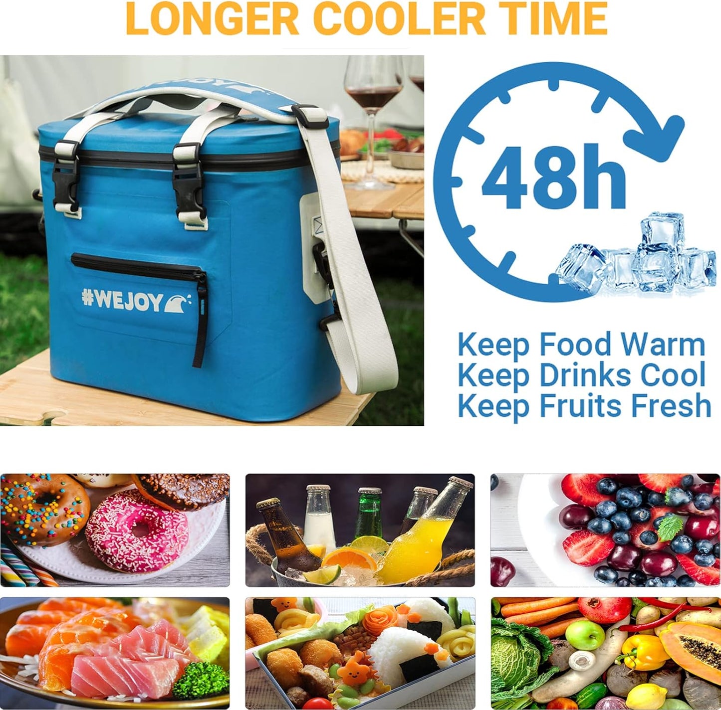 #WEJOY Insulated Camping Cooler Bag,2 Days Ice Life, Portable Waterproof Camp Coolers Lunch Bag with Leakproof Zipper for Outdoor Beach, Picnic, Hiking, Fishing, Traveling,BBQ