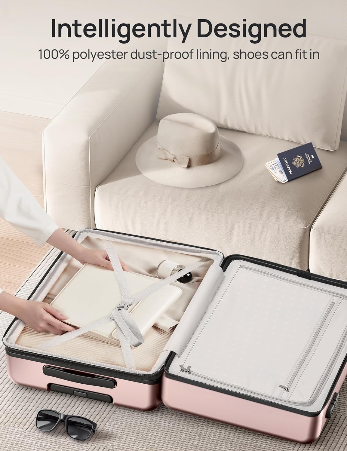 NINETYGO Carry On Luggage 22x14x9 Airline Approved, 20 Inch Luggage with Smooth Spinner Wheels, Expandable, Hard Shell PC Suitcase, Lightweight Travel Luggage, TSA Approved (Pink, Rhine Max)