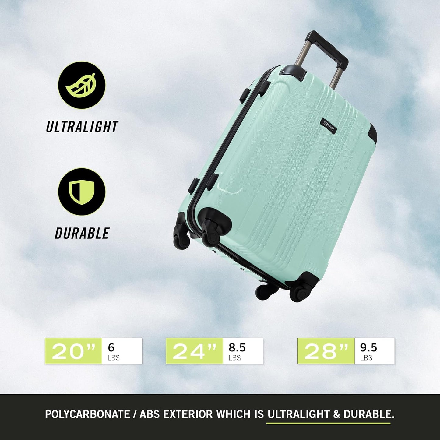 Kenneth Cole REACTION Out of Bounds Lightweight Hardshell 4-Wheel Spinner Luggage, Mint Blue, 2-Piece Set (20" & 28")