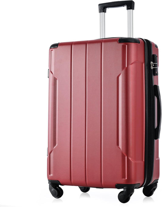 Merax 28 Inch Checked-Large Luggage with Wheels Aluminum Alloy Corner Hard Shell Suitcase TSA Luggage Suitcases for Travel Woman Men(Red)