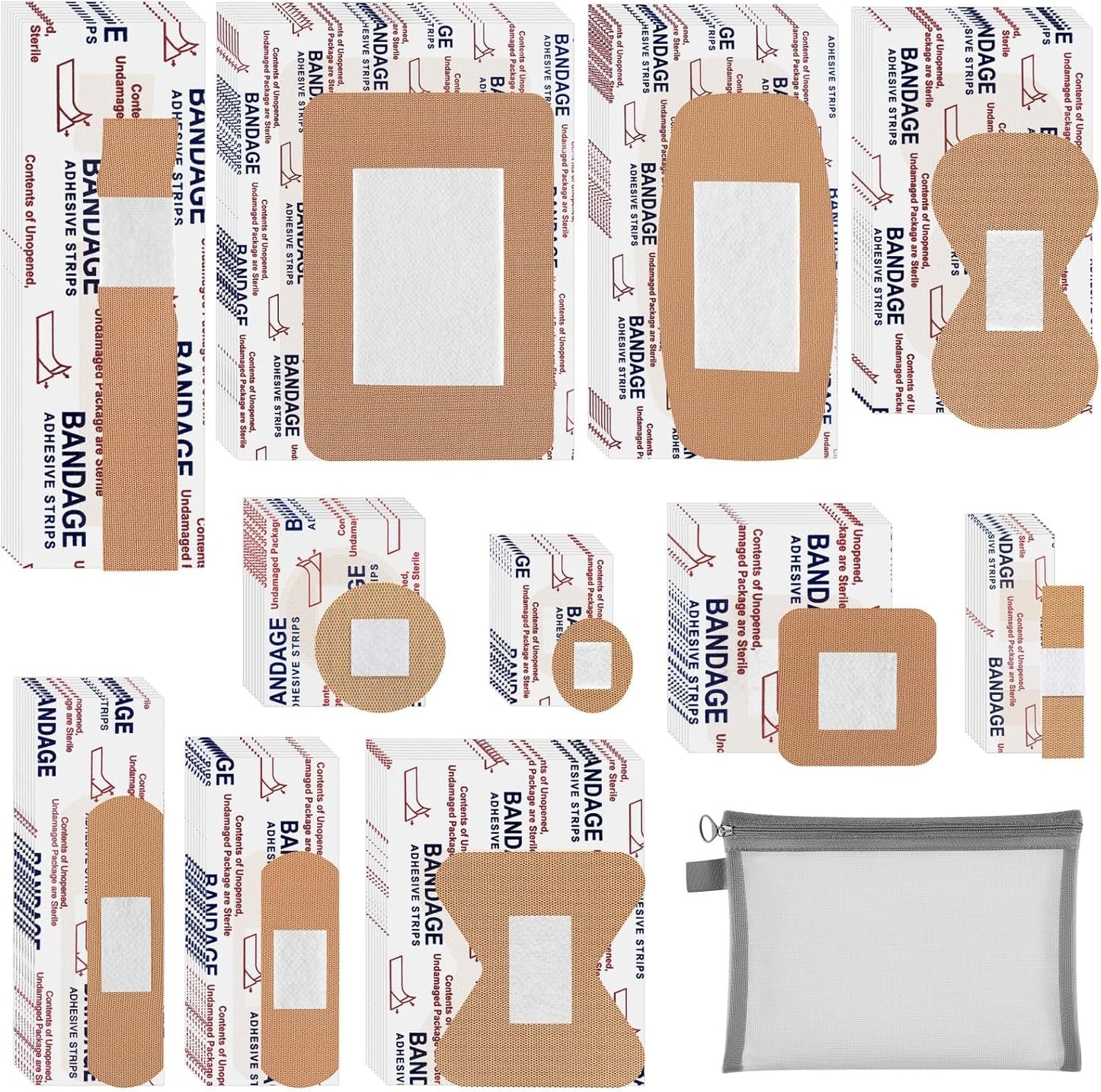 500 Pcs Flexible Fabric Adhesive Bandages Variety Pack 11 Styles Fingertip Bandages for First Aid and Wound Care, Protection Minor Cuts & Scrapes, Cushion Painful Wounds