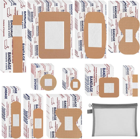 500 Pcs Flexible Fabric Adhesive Bandages Variety Pack 11 Styles Fingertip Bandages for First Aid and Wound Care, Protection Minor Cuts & Scrapes, Cushion Painful Wounds