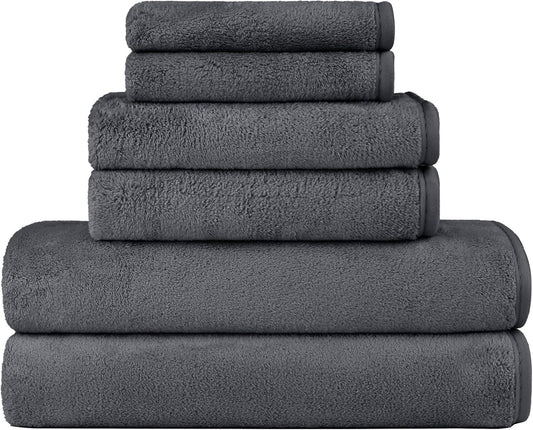Orighty 6-Piece Towel Set - Soft & Lightweight - 2 Bath Towels, 2 Hand Towels, and 2 Wash Cloths - Absorbent & Quick Drying Microfiber Towel for Multipurpose, Bathroom, Gym, Sport, Yoga, Travel-Grey