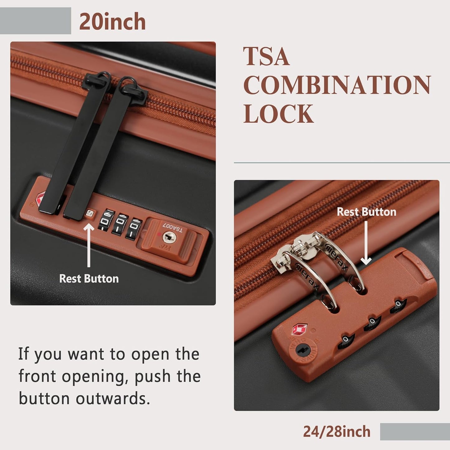 Merax Luggage Sets 3 Piece Front Opening, Hardside Lightweight Carry on Suitcase with Cup Holder USB Port,Durable Expandable Luggage with Bags Spinner Wheels and TSA Lock,Black and Brown