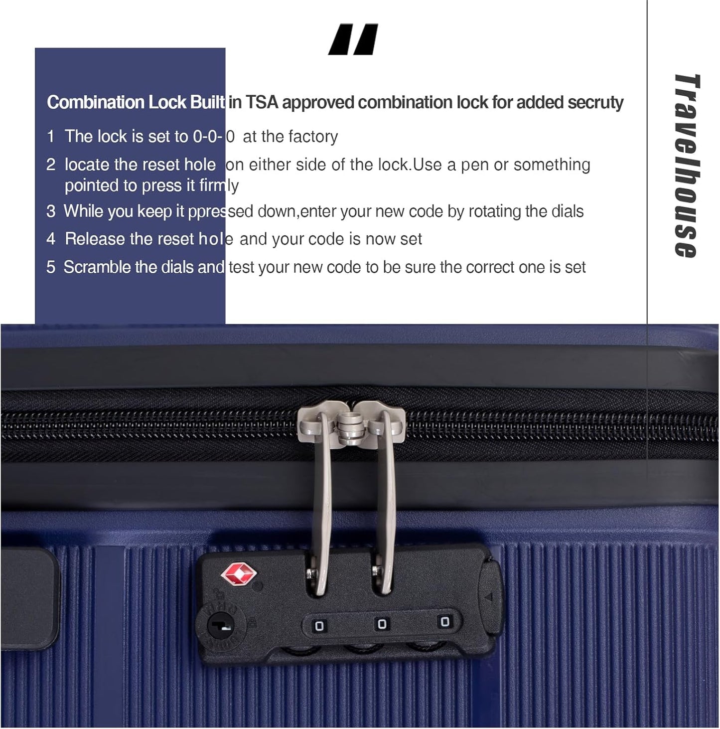 Luggage 3 Piece Sets Suitcase Set with Double Spinner Wheels, Lightweight Carry On Hardside Travel Luggage with TSA Lock, (20/24/28) (Navy)