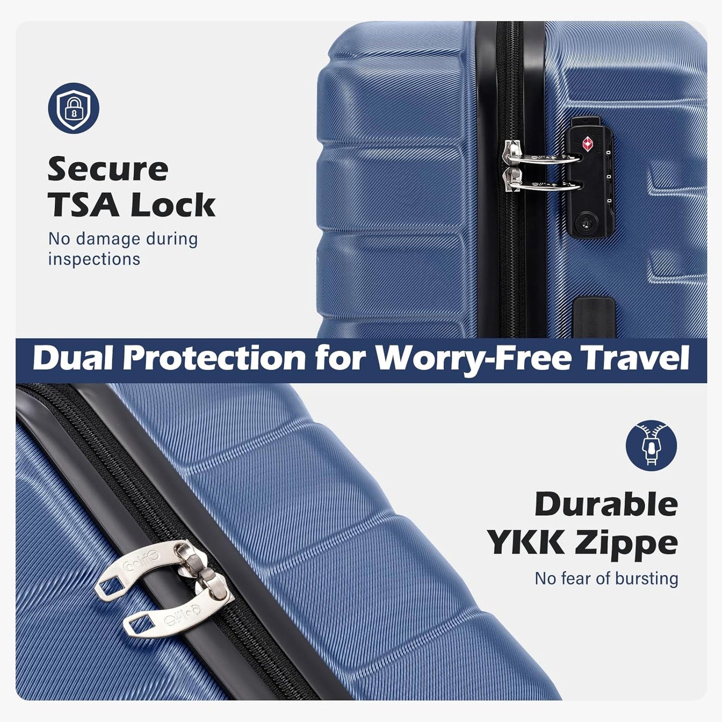 Coolife Carry On Luggage Airline Approved with Wheels Hard Shell Suitcase Spinner TSA Lock Telescopic Handle 20-inch,Blue