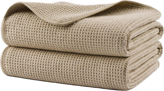 POLYTE Microfiber Oversize Quick Dry Lint Free Waffle Bath Towel for Body, 60 x 30 in, Set of 2