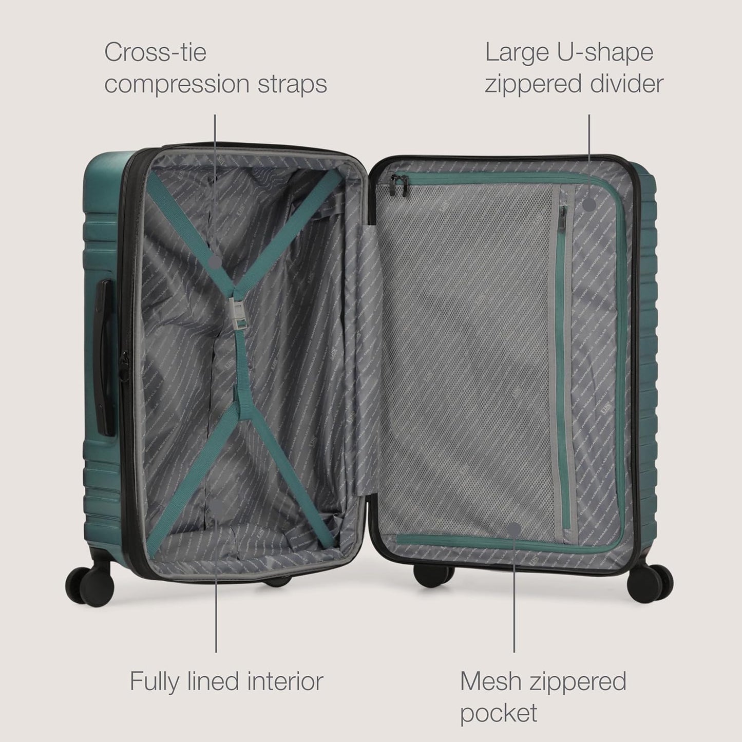 U.S. Traveler Boren Polycarbonate Hardside Rugged Travel Suitcase Luggage with 8 Spinner Wheels, Aluminum Handle, Teal, 2-Piece Set, USB Port in Carry-On