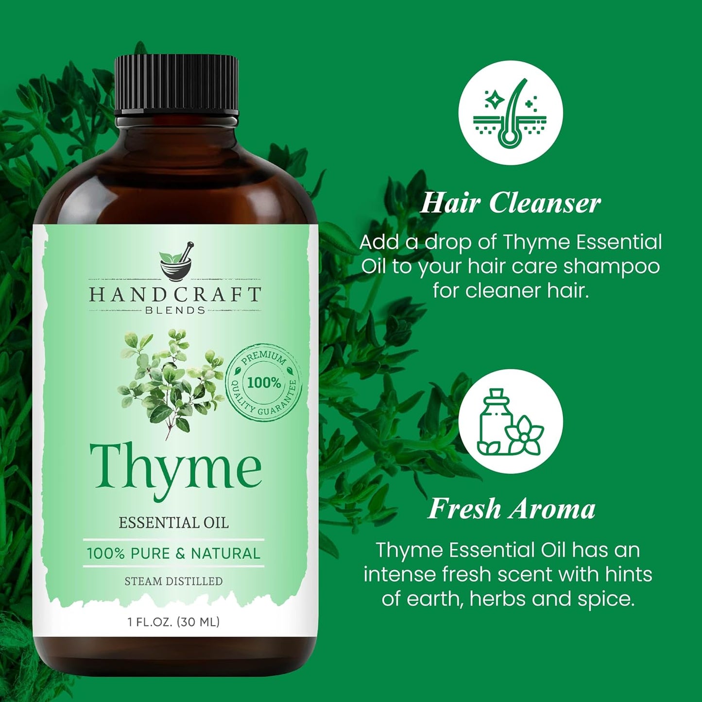 Handcraft Blends Thyme Essential Oil – 1 Fl Oz – 100% Pure and Natural – Premium Grade Essential Oil for Diffuser and Aromatherapy, Skin, Massage, Candle and Soap Making Fragrance