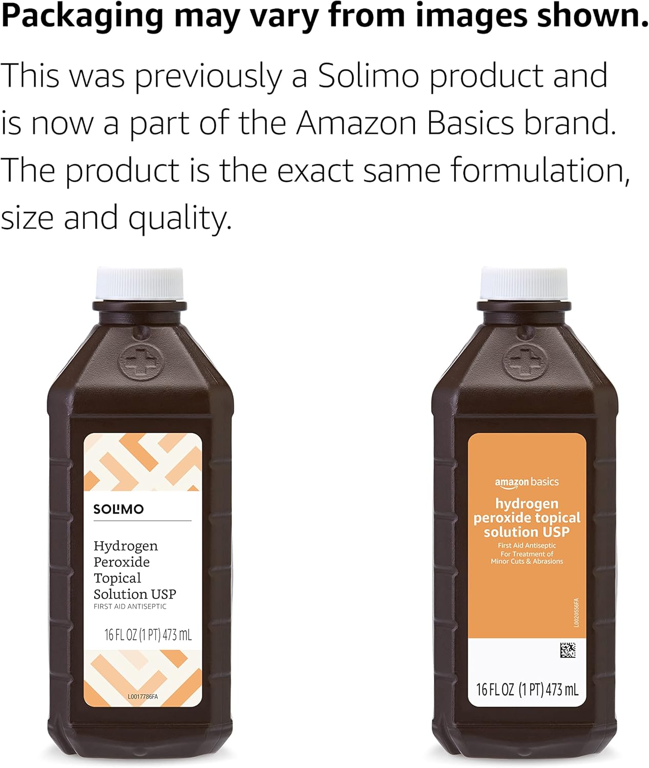 Amazon Basics Hydrogen Peroxide Topical Solution USP, First Aid Antiseptic for Cuts, Scrapes and Wound Disinfection, 16 fl oz, Pack of 1 (Previously Solimoi)