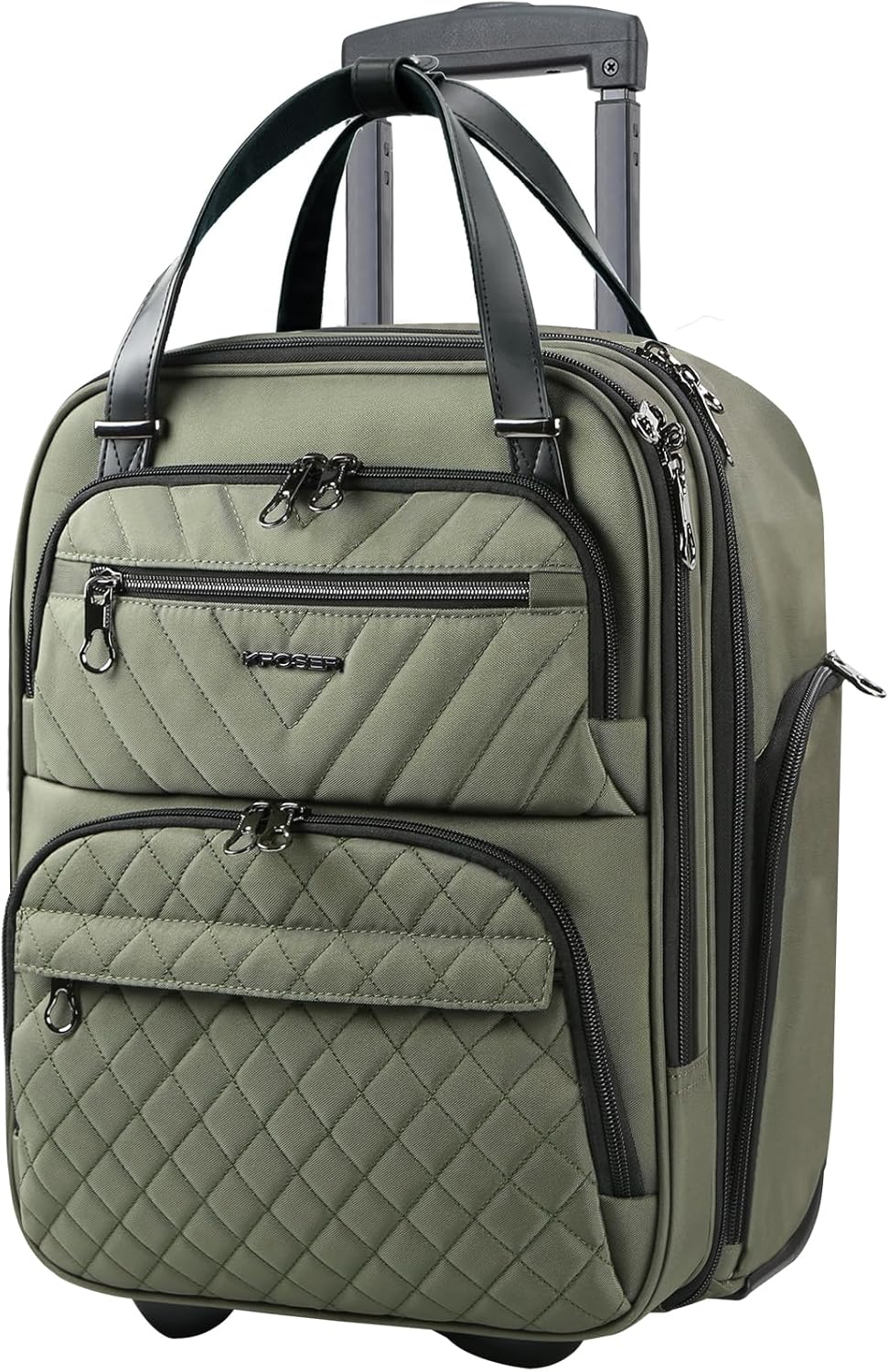 KROSER Carry On Underseat Multi-functional, 16-inch Underseater Lightweight Overnight Suitcase for Women, Olive