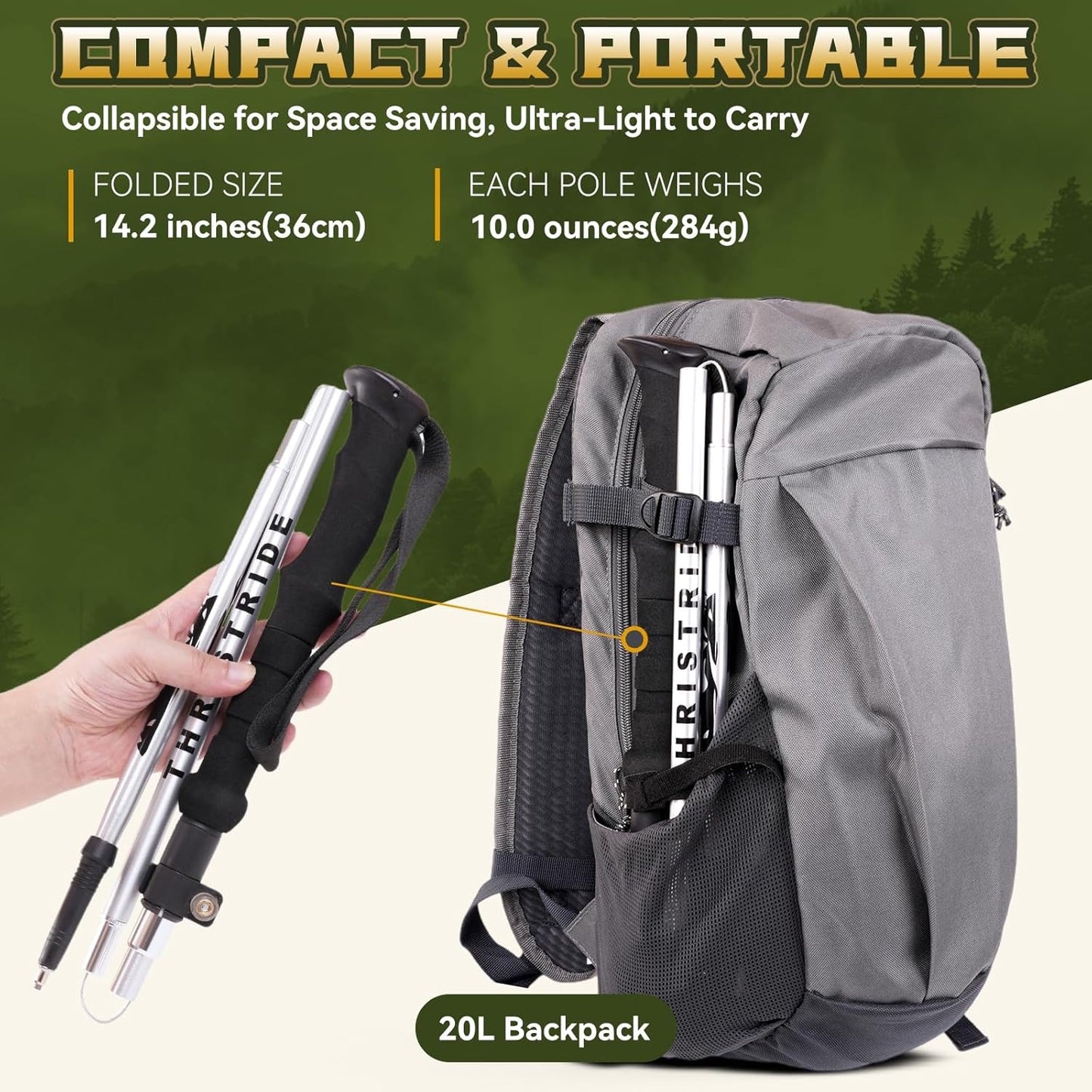 Collapsible Aluminum Single Trekking Pole(1pc) - Lightweight Hiking Stick for Women, Men & Seniors, Adjustable Walking Sticks for Hiking, Camping & Outdoor Activities