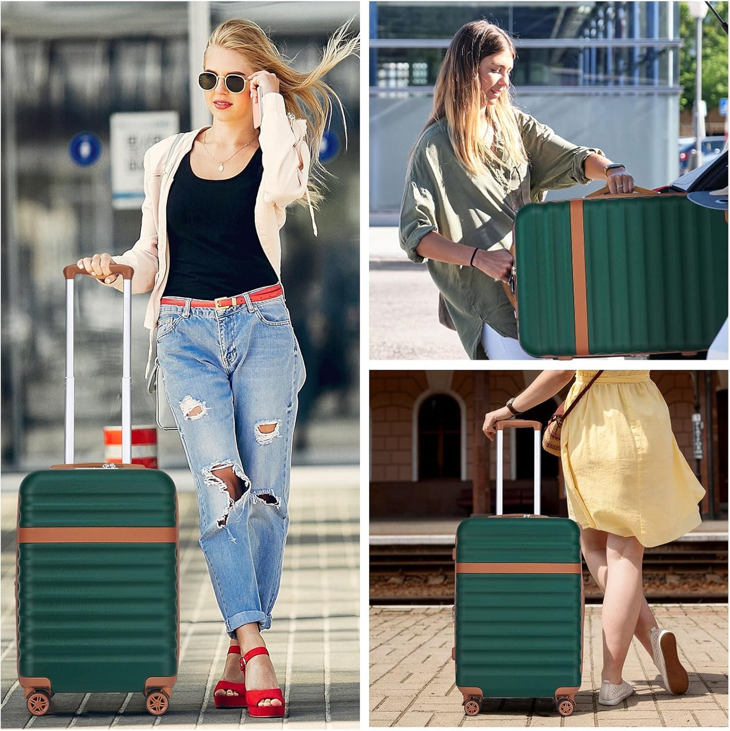 Kono Medium Sized Checked Luggage, 24 Inch Expandable with Spinner Wheels, TSA Lock, ABS + PC Lightweight Travel Suitcase with Larger Capacity and Lighter Weight, Green