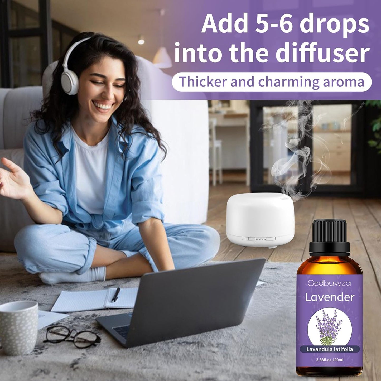 Sedbuwza Lavender Oil Essential Oil, 100% Pure and Natural Premium Lavender Fragrance Oil with Premium Glass Dropper for Diffuser, Aromatherapy Making - 3.38 Fl Oz/100ML