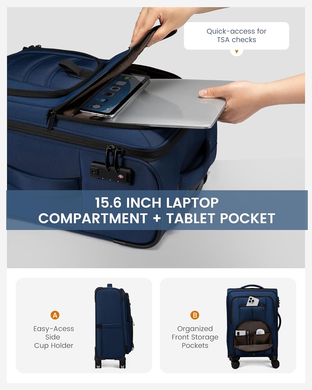 Carry On Luggage 22x14x9 Airline Approved, 22-Inch Suitcases with Spinner Wheels, Softside Carry-on Luggage with TSA Lock for Men Women Business Trip, Lightweight Large Capacity Luggage for Travel