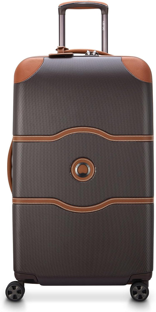 DELSEY PARIS Chatelet Air 2.0 Hardside Luggage Trunk with Spinner Wheels, Chocolate Brown, Checked-26 Inch
