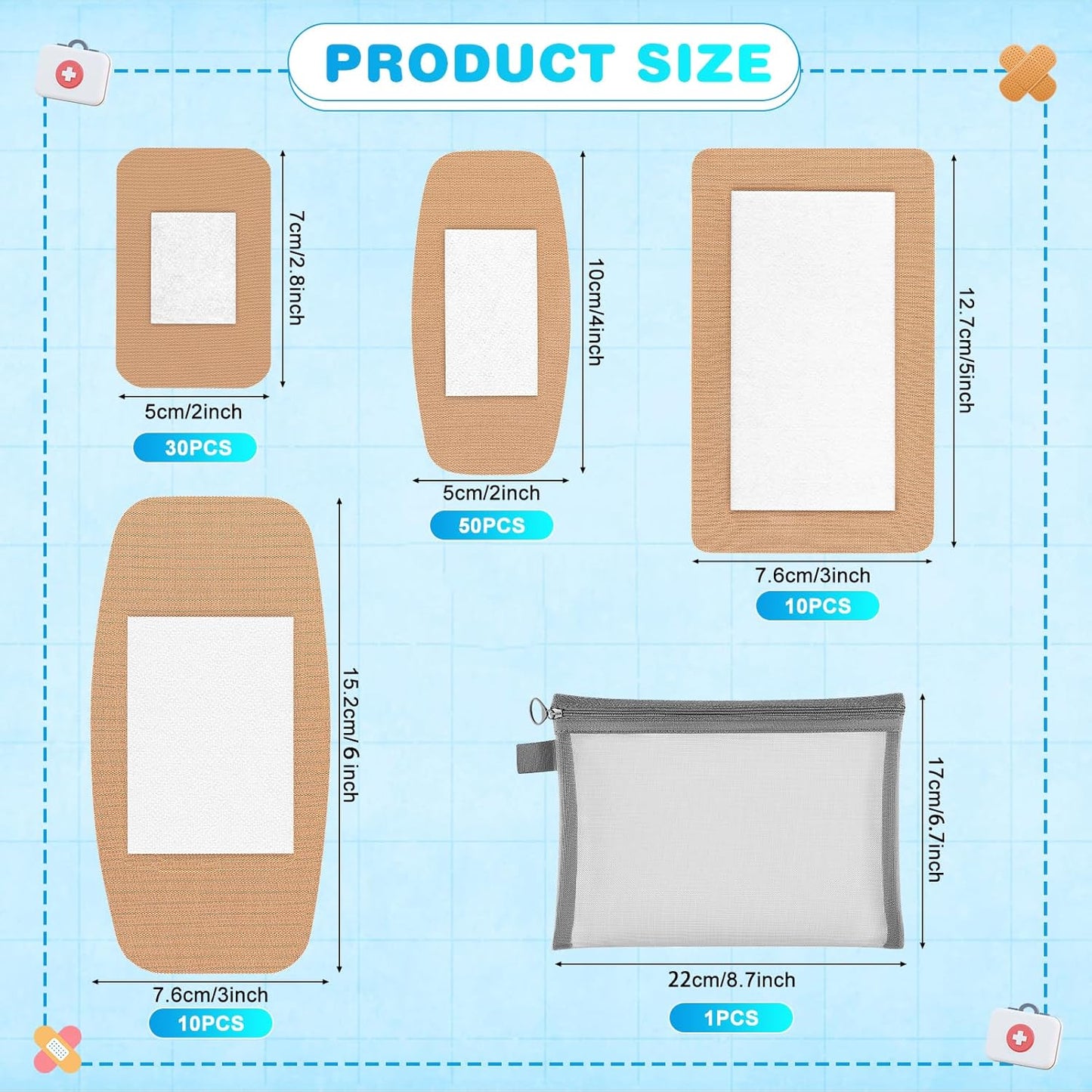 100 Pcs Flexible Fabric Adhesive Pads Bandages Variety Pack – 4 Sizes Extra Large Bandaids for First Aid and Wound Care, Minor Cuts & Scrapes Protection, Cushion Painful Wounds