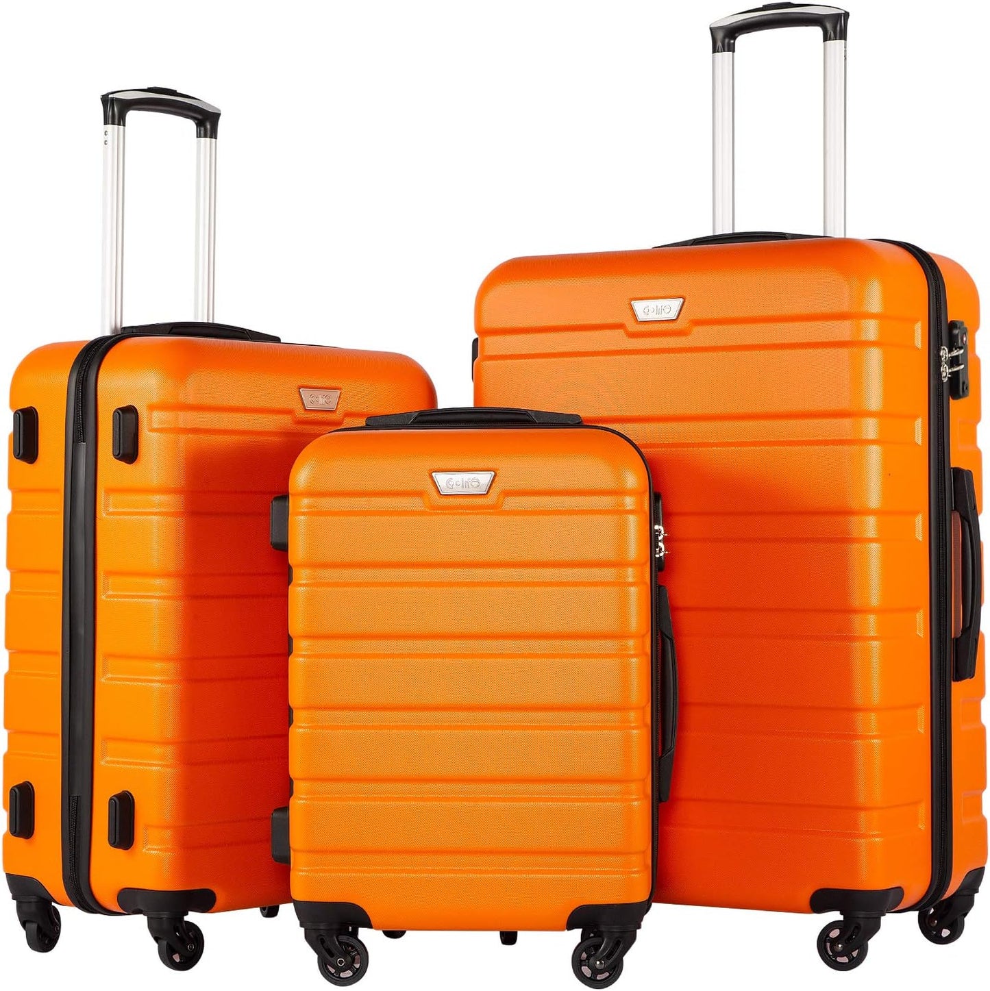 Coolife Luggage 3 Piece Set Suitcase Spinner Hardshell Lightweight TSA Lock (orange)