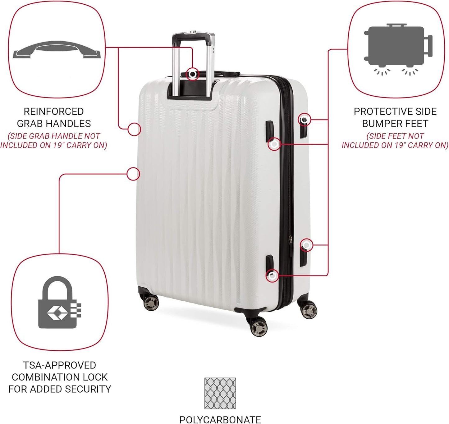 SwissGear 7272 Energie Expandable Hardside Luggage with Spinner Wheels and TSA Lock, White, Checked-Large 27-Inch