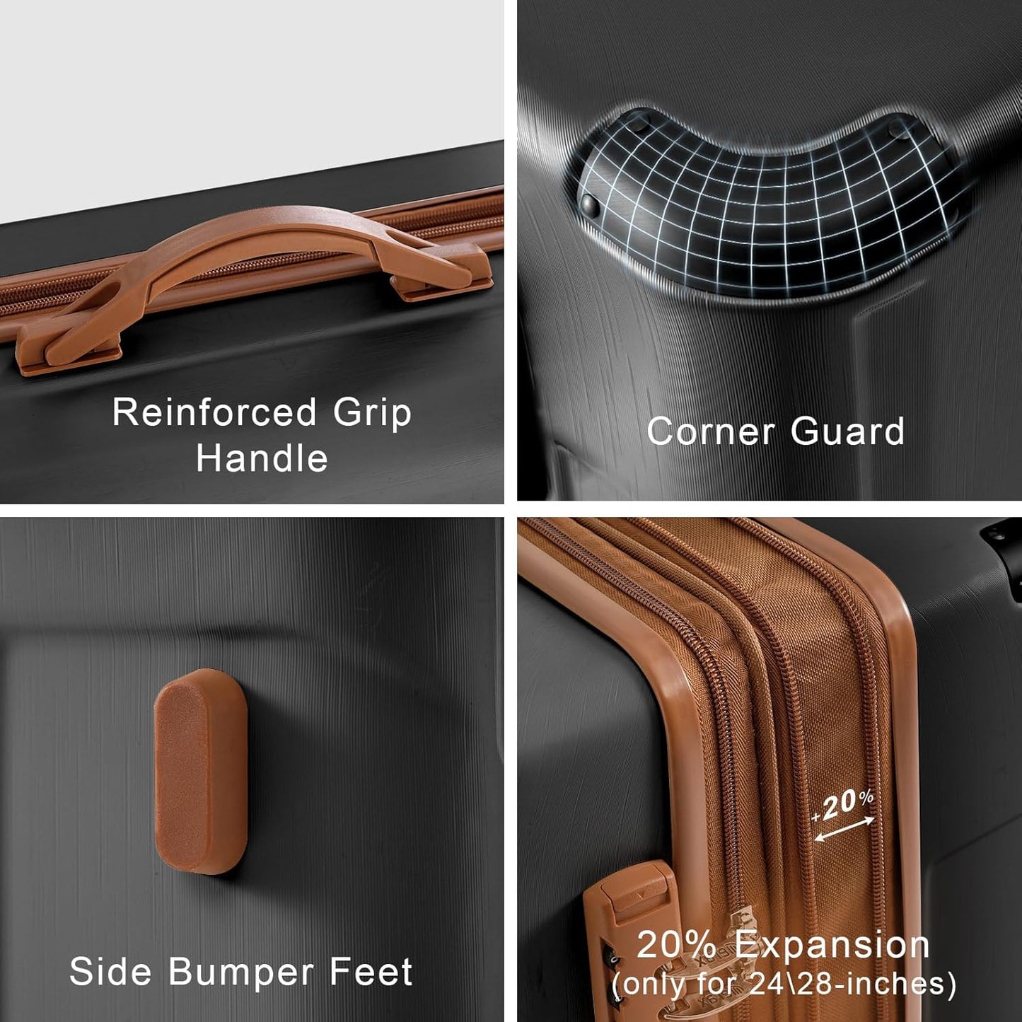 Merax Luggage Set 6 Piece Expandable Lightweight ABS Hardshell Suitcases with Wheels, Corner Guards (Black Brown, 6 piece set)