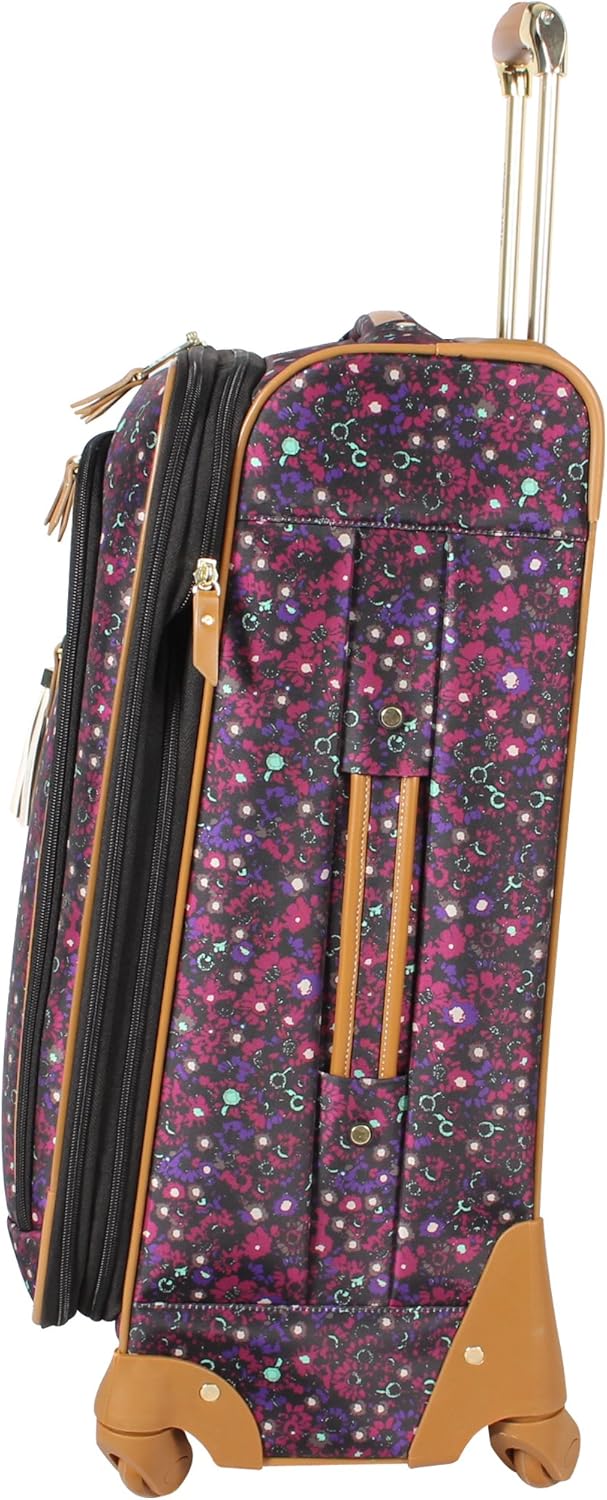 Steve Madden Designer Luggage Collection - Expandable 24 Inch Softside Bag - Durable Mid-sized Lightweight Checked Suitcase with 4-Rolling Spinner Wheels (Dark Purple)