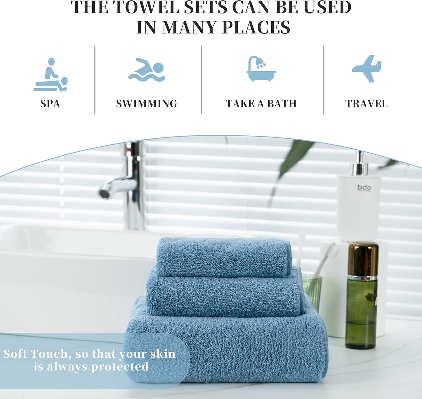 New Microfiber Bath Towel Set, 3 Piece, Oversize, Quick Dry, Lint Free, Includes Body, Hand and Face Towels
