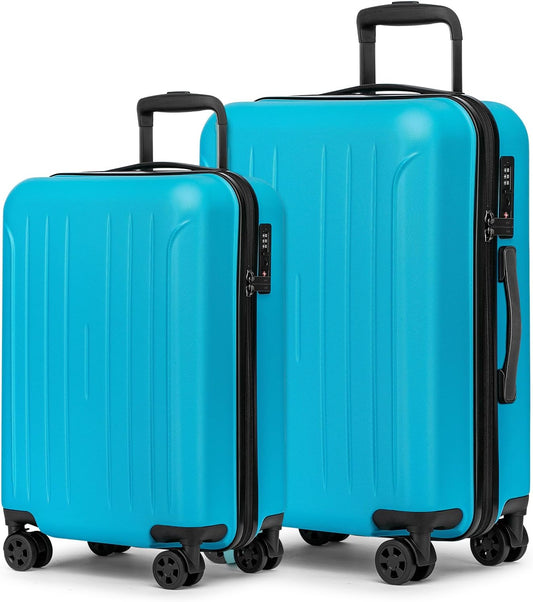 KYME Luggage Sets 2 Piece Hardshell 20"/24" Suitcase with Double Spinner Wheels Hardside Suitcases Sets with TSA Lock PC+ABS Travel Luggage (Ocean Blue, 2Pcs Set(20"/24"))
