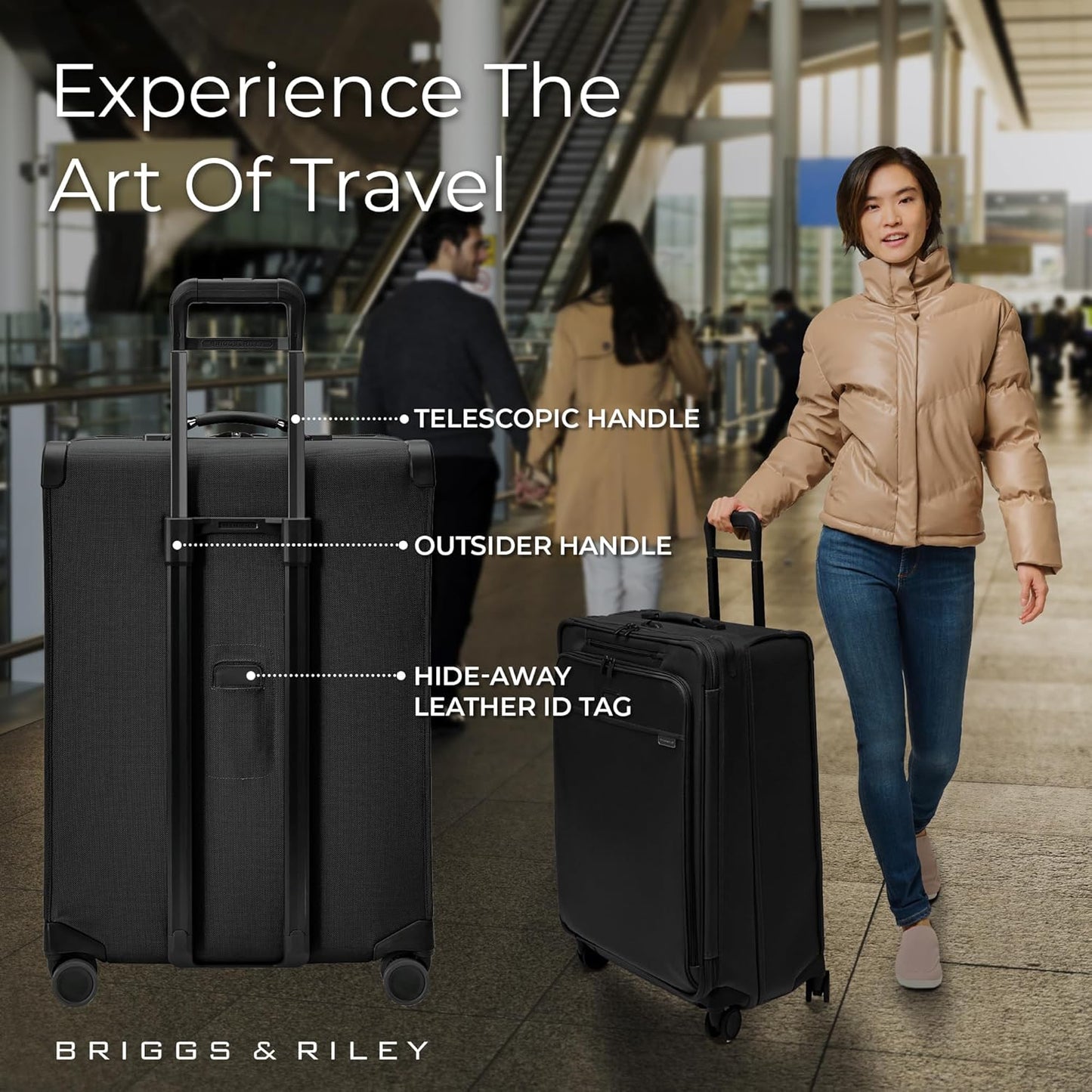 Briggs & Riley 29" Large Expandable Spinner - Checked Luggage for Travel, Suitcases with Wheels, Softside Rolling Bag for Men & Women, Self-Repairing Zipper - Baseline Collection, Black