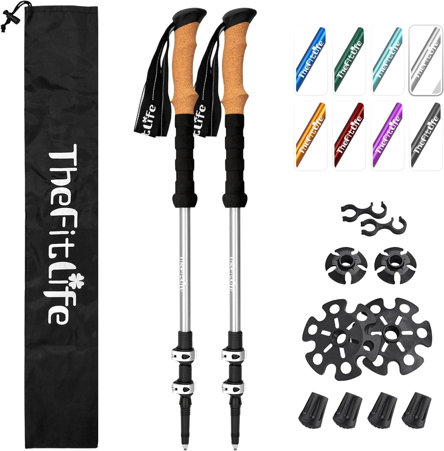 TheFitLife Trekking Poles - Lightweight 7075 Aluminum Hiking Sticks with Cork Grips, Adjustable Telescopic Design, Metal Flip Lock for Men & Women - Perfect for Hiking, Walking, Camping & Backpacking