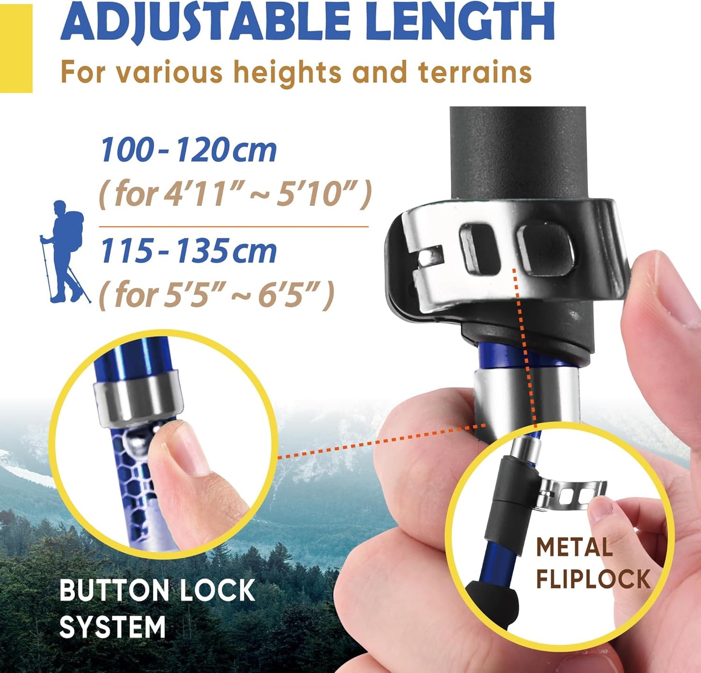 Trekology Trek-Z Collapsible Hiking & Trekking Poles - Balance Support for Seniors, Women, and Men, 2pc Per Set