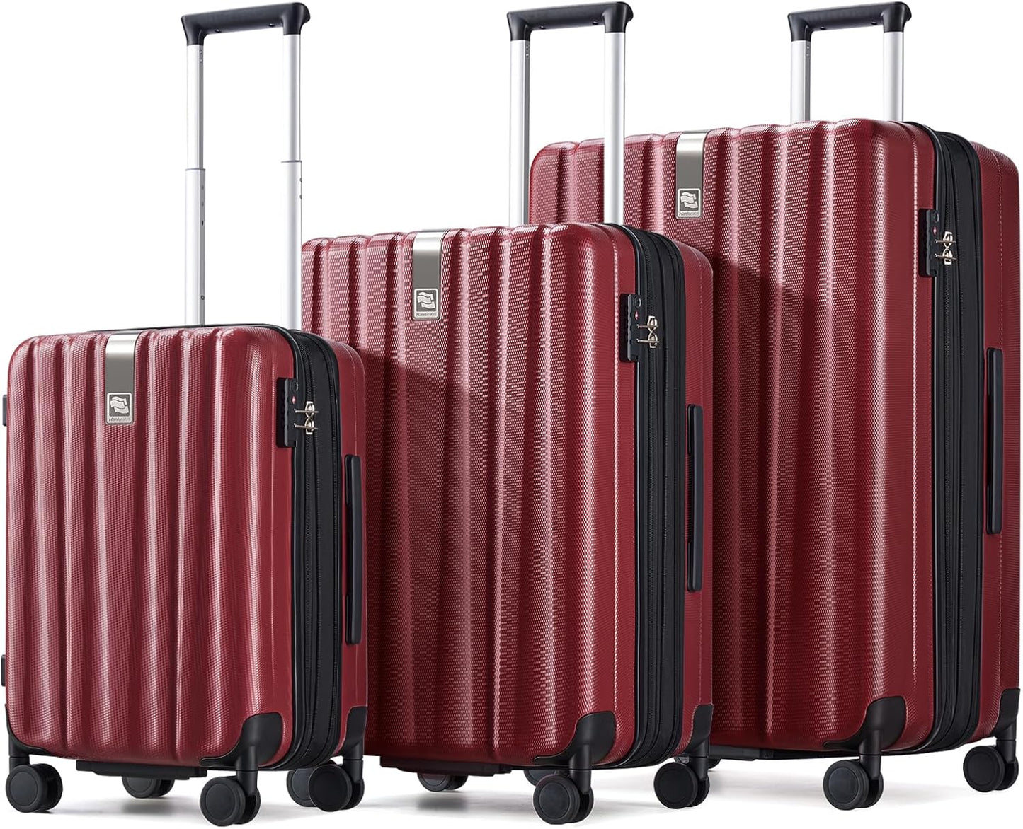 Hanke Expandable Hardshell Luggage Sets 3 piece Carry On Luggage with Wheels Suitcases Lightweight Checked Tsa Luggage Rolling Large Suitcase Travel Luggage Bag Woman Men 20/24/29 Inch(Burgundy)