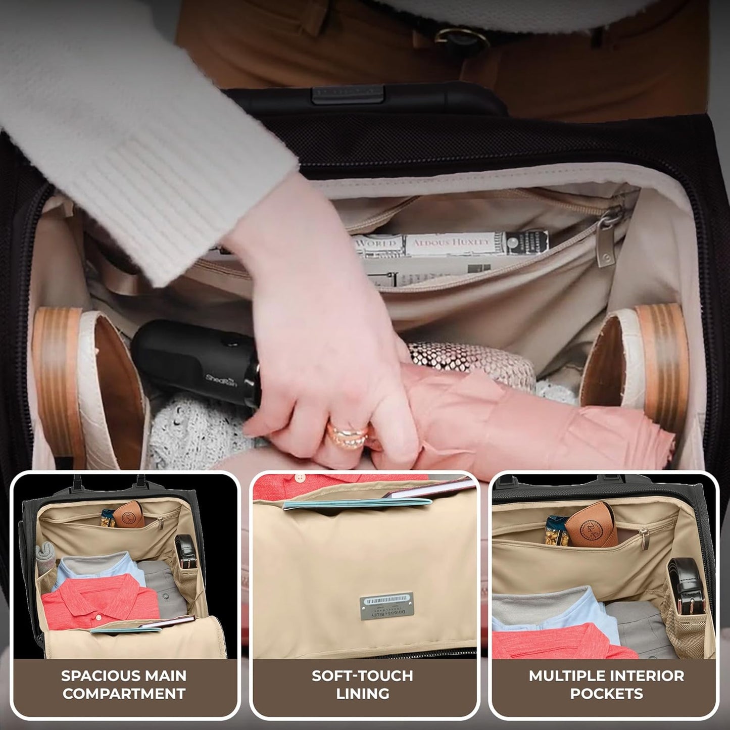 Briggs & Riley 2-Wheel Cabin Bag - Carry On Luggage for Travel, Suitcases with Wheels, Softside Rolling Bag for Men & Women, Interlocking Handle, Self-Repairing Zipper - Baseline Collection, Black