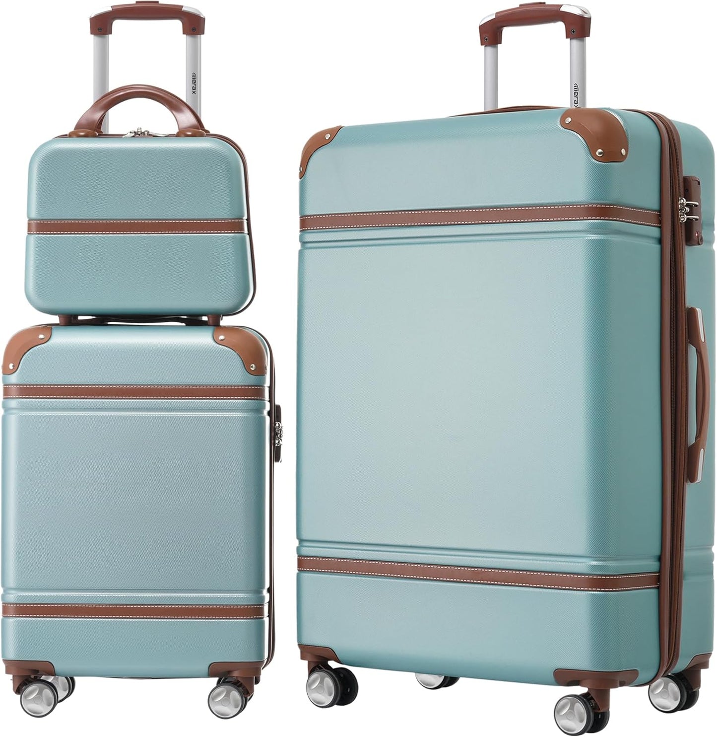 Merax Luggage Set 2 Piece Suitcase Set with Cosmetic Case Expandable Spinner Wheels Vintage Luggage Sets(Blue Green,20"+28")