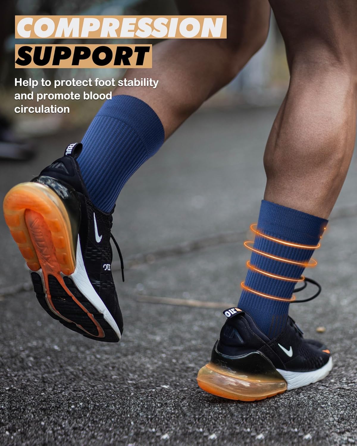 PAPLUS 3 Pairs Running Compression Socks for Men & Women, Atheltic Crew Socks with Cushion, Arch Support for Hiking, Cycling