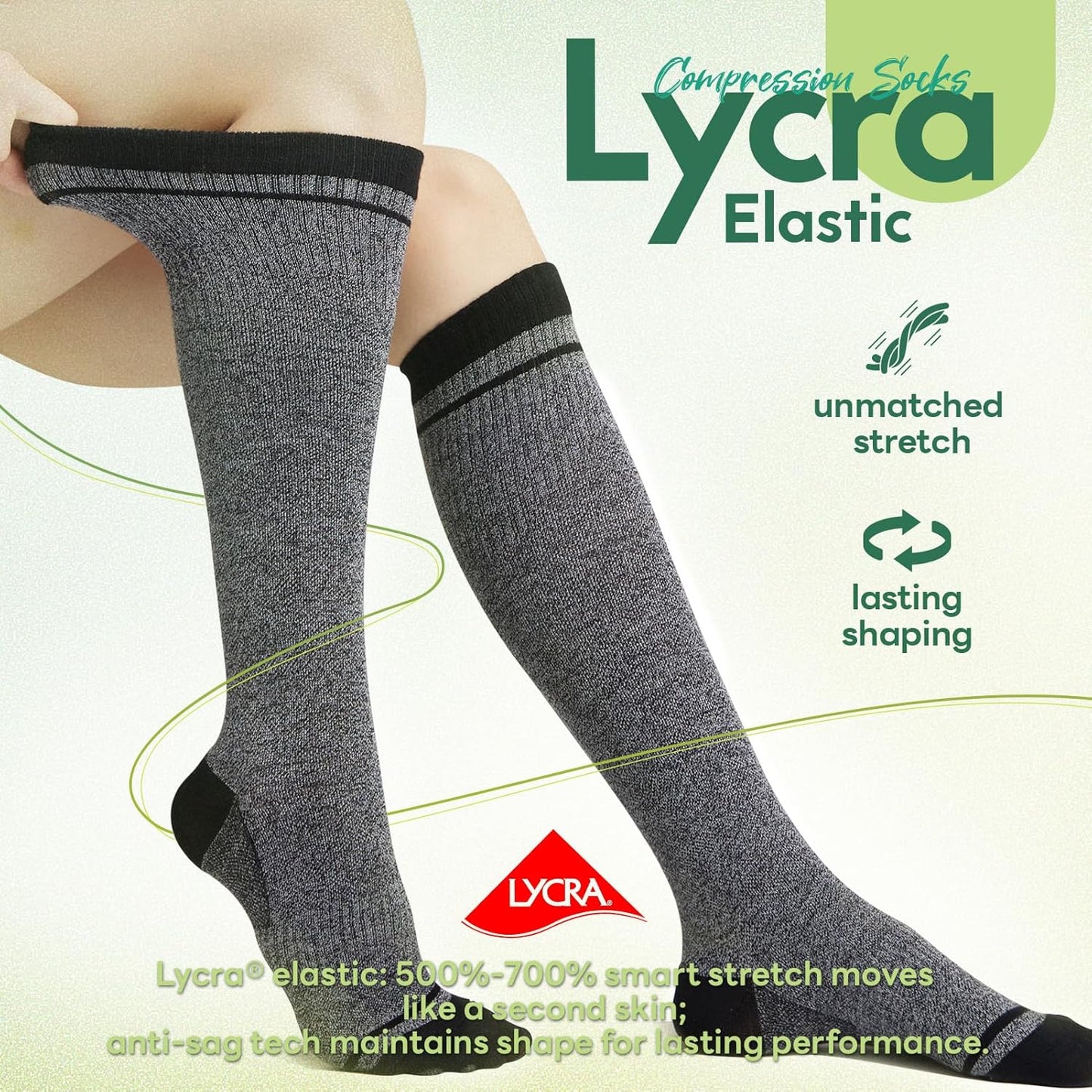 Compression Socks Women & Men, 15-20 mmHg Bamboo Viscose Knee High Soft Support for Flying Travel Daily