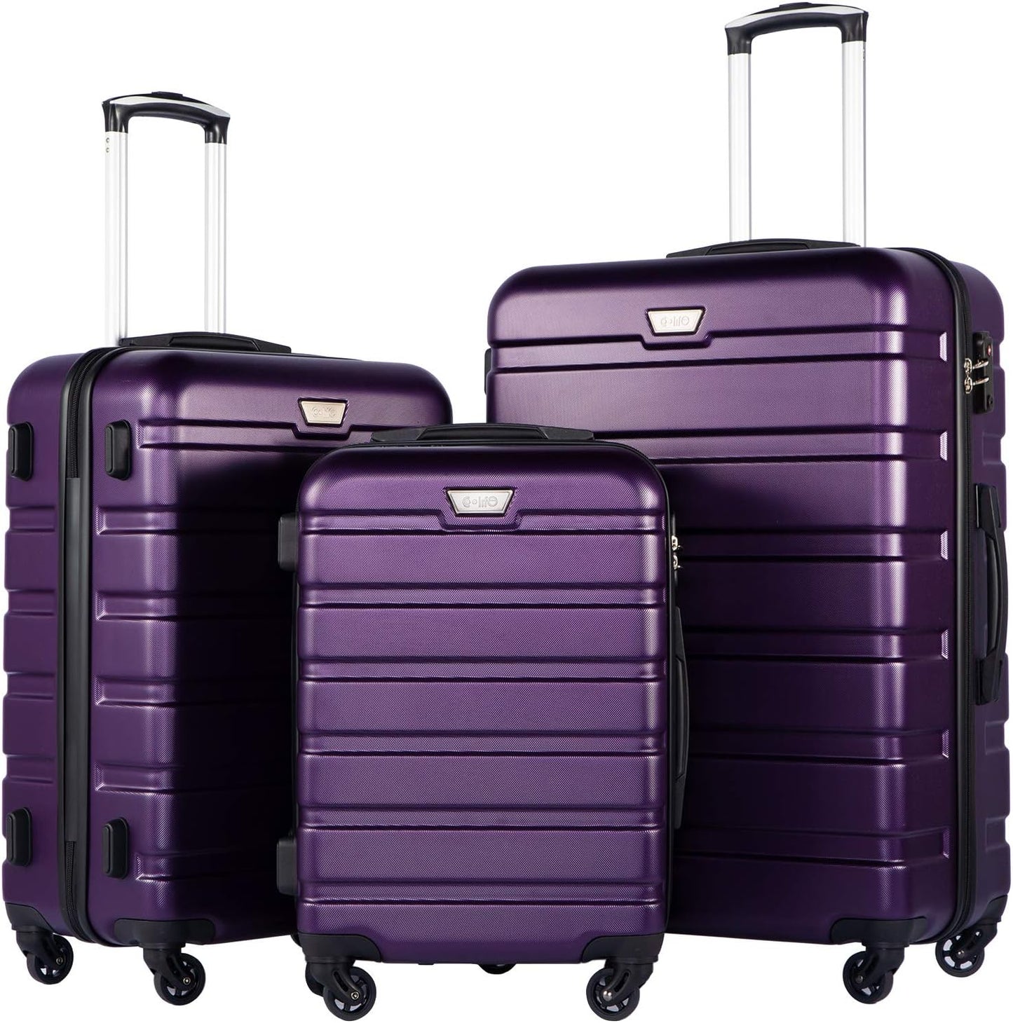 Coolife Luggage 3 Piece Set Suitcase Spinner Hardshell Lightweight TSA Lock (purple2)