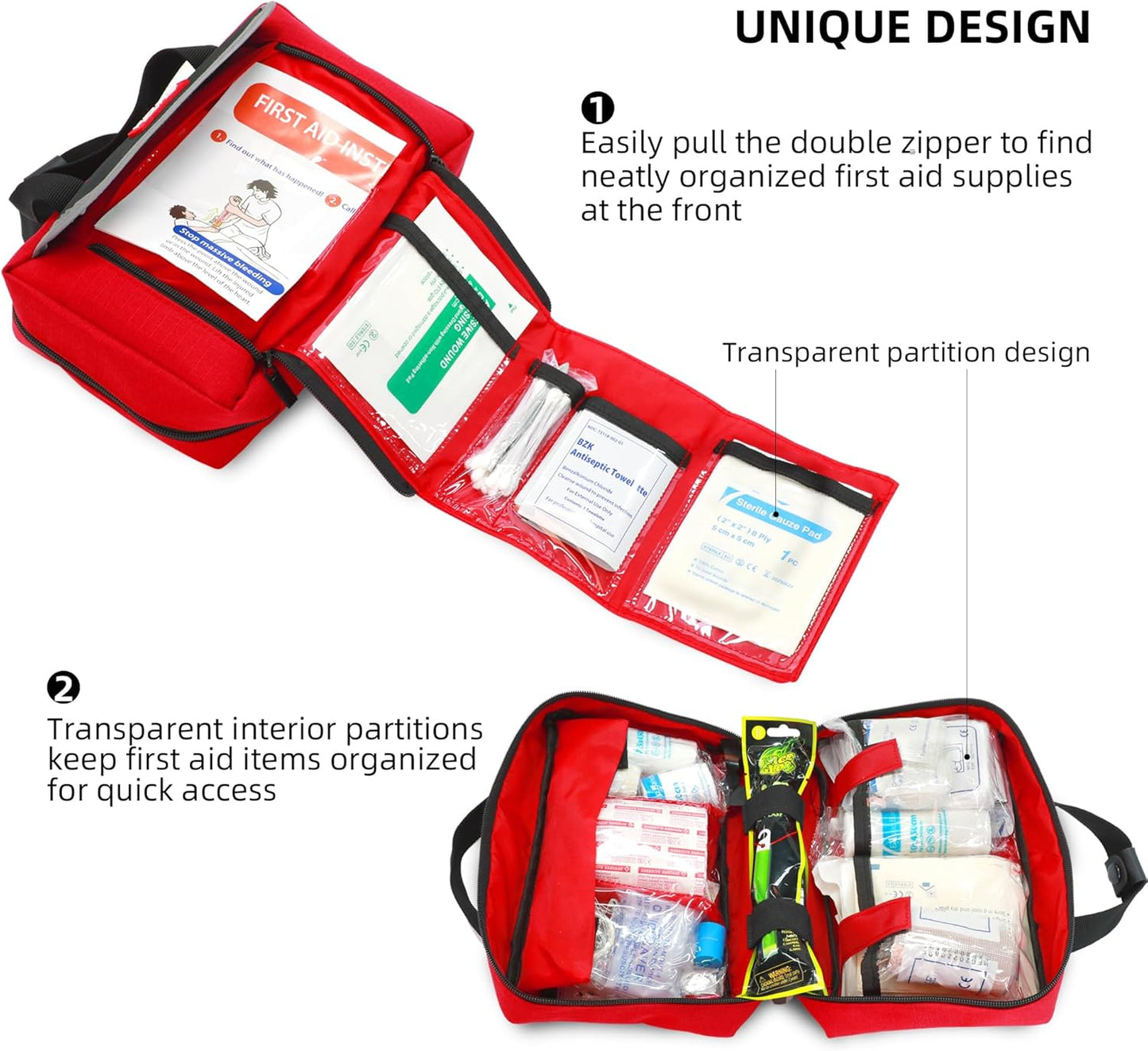 First Aid Kits - Emergency Medical Kit with 218 Pcs Medical Supplies, Sports First Aid Kits, Waterproof Trauma Kit for Car, Home, Businesses, Camping, Hiking, Adventure
