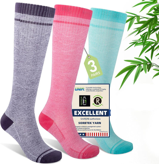 Compression Socks Women & Men, 15-20 mmHg Bamboo Viscose Knee High Soft Support for Flying Travel Daily