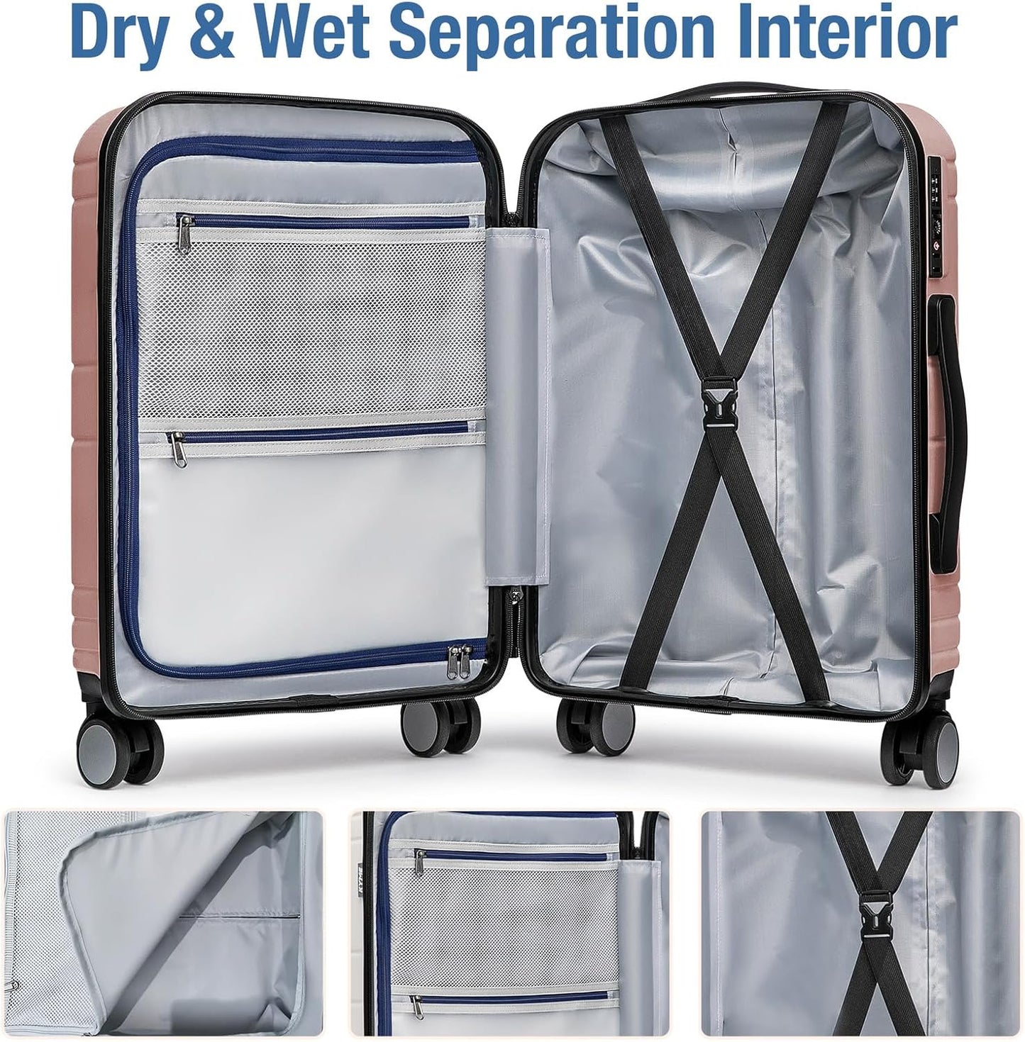 KYME Carry On Luggage 22x14x9 Airline Approved with TSA Lock Hard Shell Carry On Suitcase Lightweight Suitcases with Wheels Small Luggage for Men Women,Carry-On 20 Inch,Rose Gold