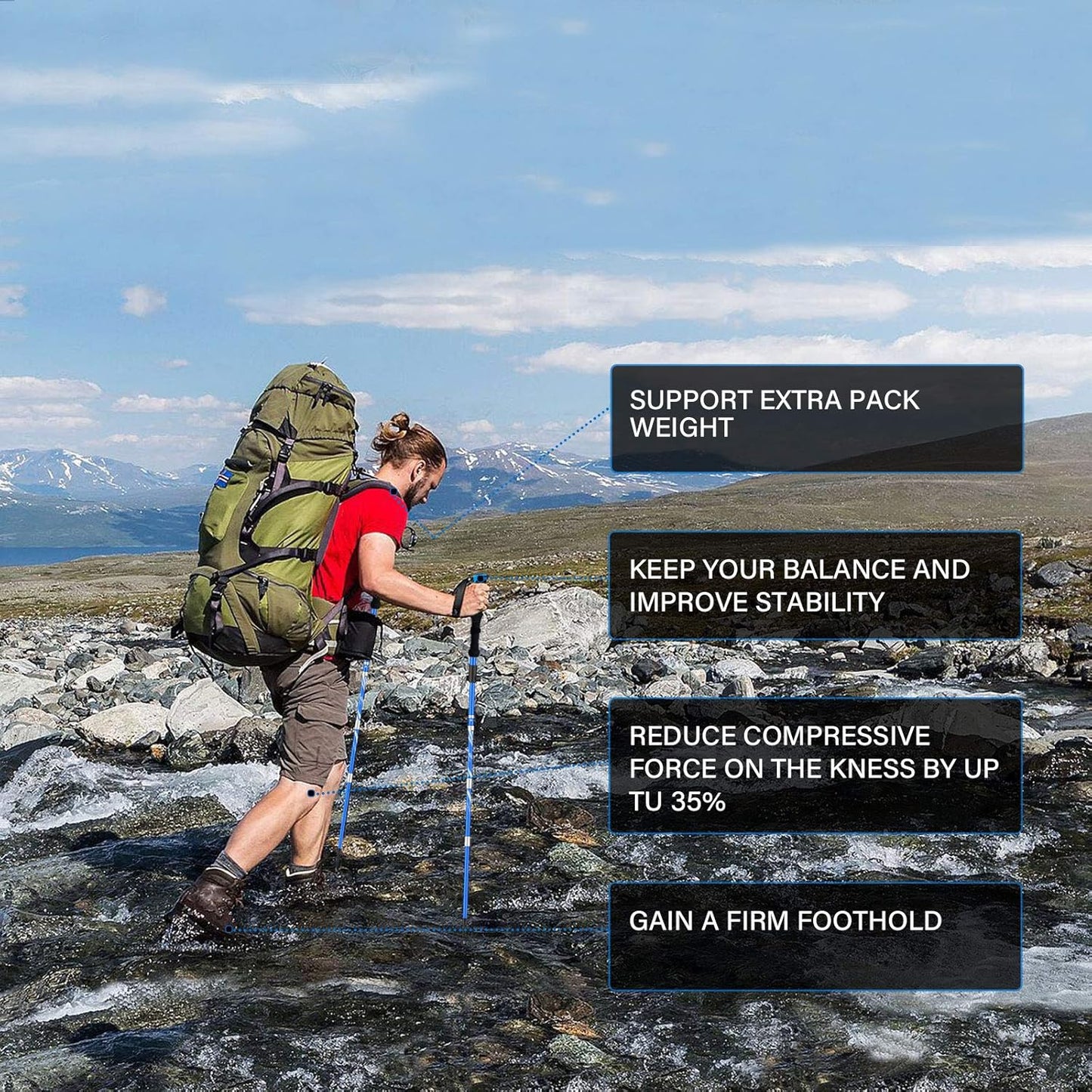 BISINNA Collapsible Trekking Hiking Poles- 2 Pack Folding Aluminum Walking Sticks with Quick Lock System 4 Season Accessories,Telescopic, Adjustable, Lightweight for Men Women