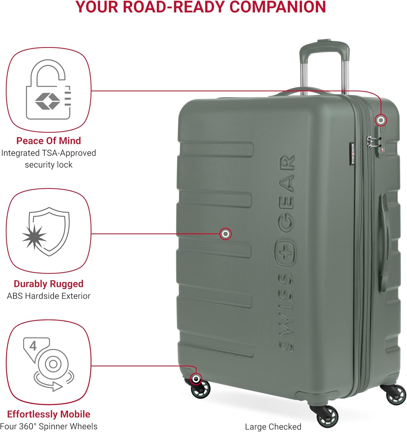 SwissGear 7366 Hardside Expandable Luggage with Spinner Wheels, Olive, 2-Piece Set (19/27)