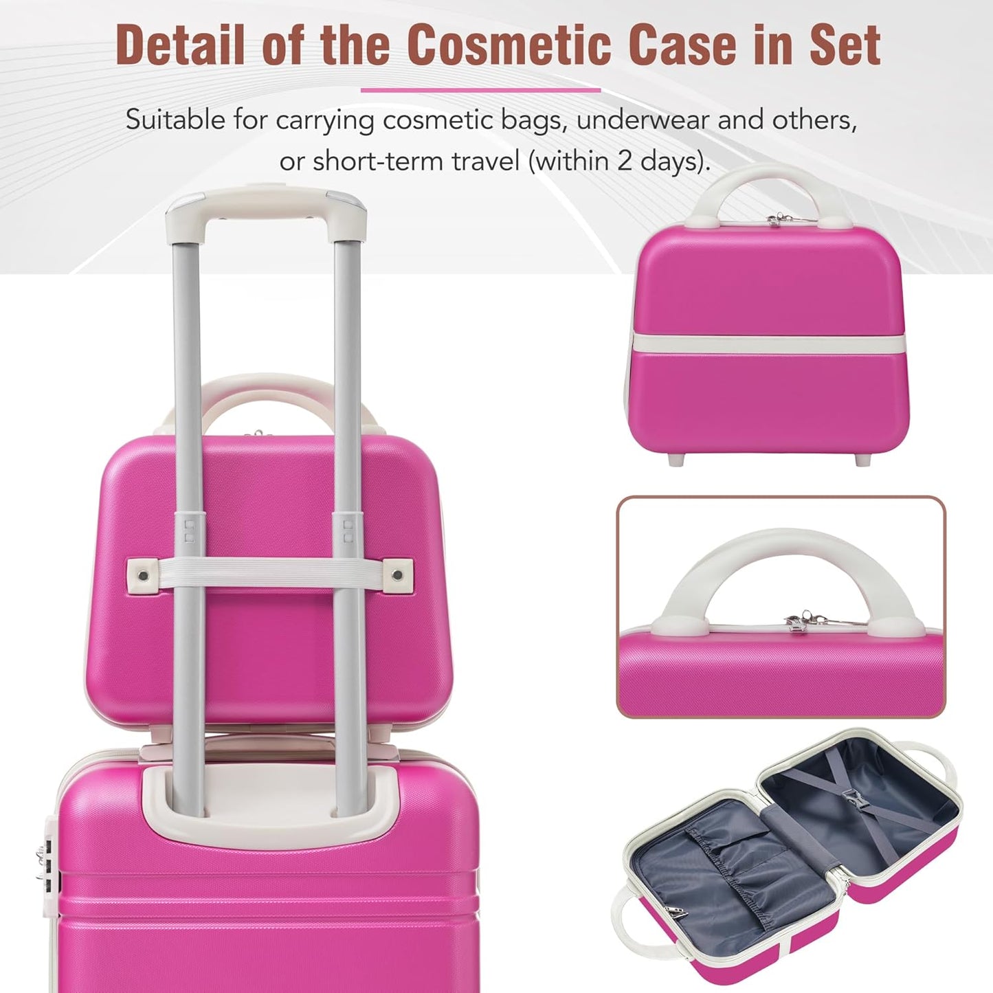 Merax Luggage Set 2 Piece Suitcase Set with Cosmetic Case Expandable Spinner Wheels Vintage Luggage Sets(Pink, 20"+24")
