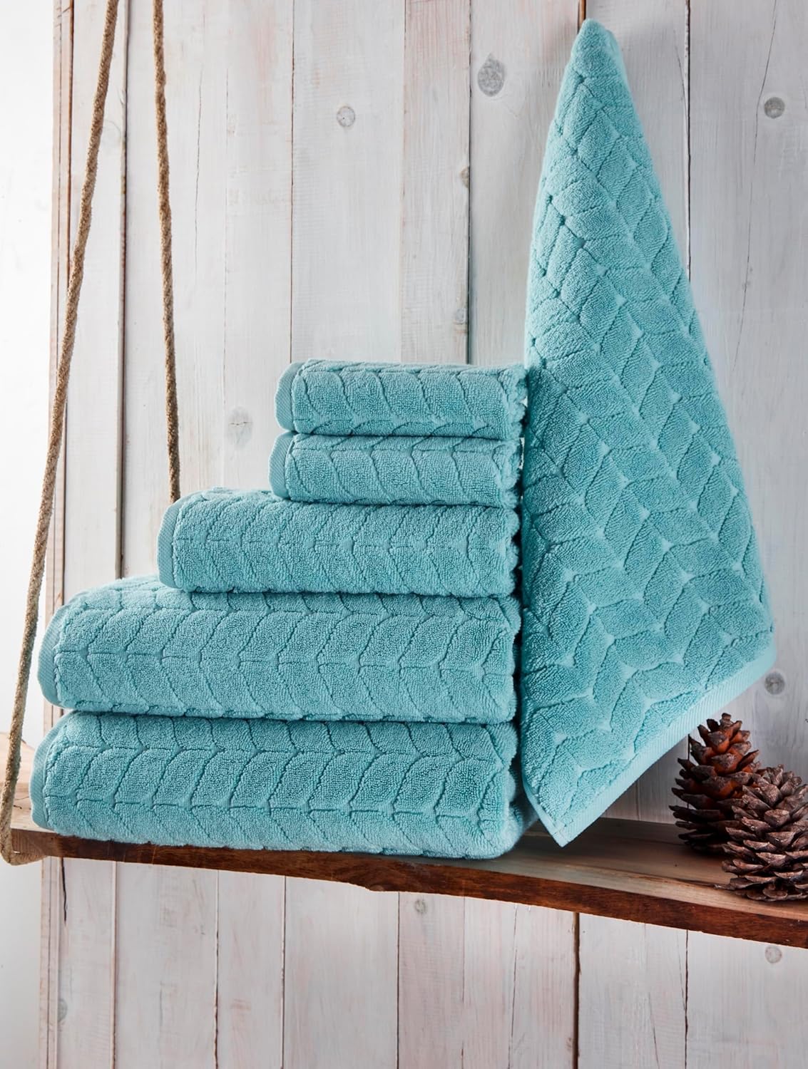BAGNO MILANO Turkish Bath Towels, Soft Plush Jacquard Luxury Bath Towels, Quick Dry Towel Set (Aqua Green, 6 pcs Towel Set)