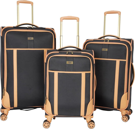 Dockers Seahorse Softside Expandable 8-Wheel Spinner Travel Carry On Luggage, Black, 3-Piece Set (20"/24"/28")