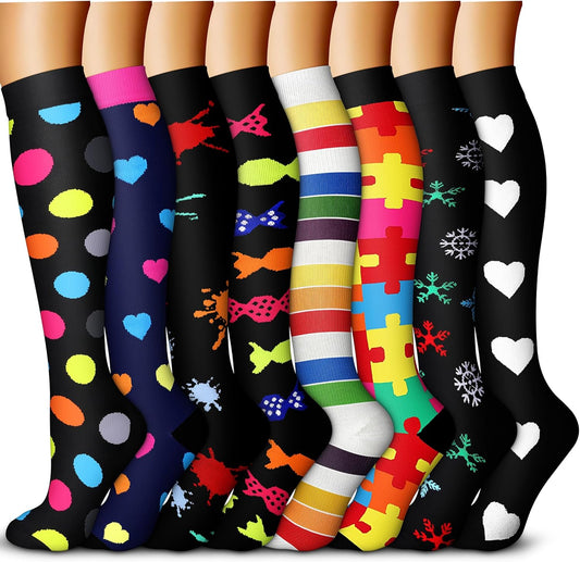 QUXIANG Copper Compression Socks for Women & Men Circulation (8 Pairs) - Best for Running Athletic Cycling - 15-20 mmHg