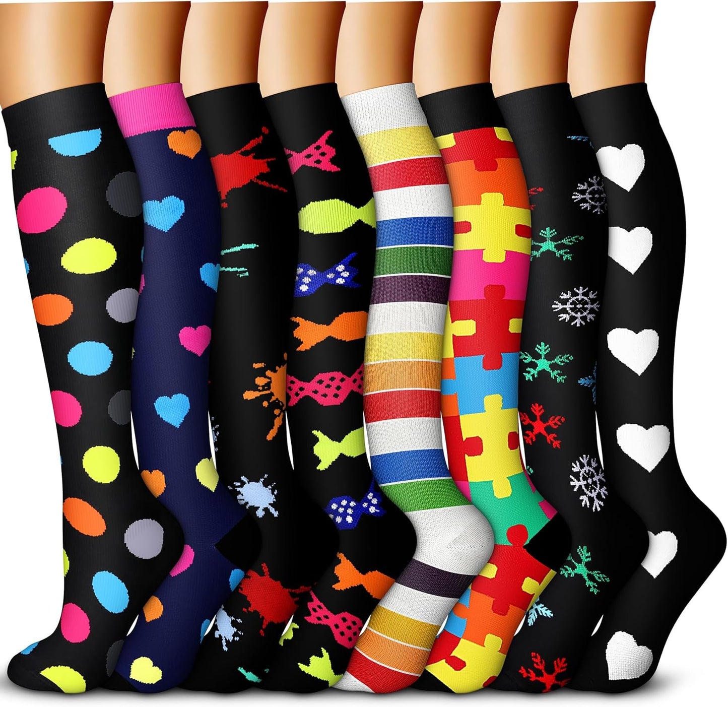 QUXIANG Copper Compression Socks for Women & Men Circulation (8 Pairs) - Best for Running Athletic Cycling - 15-20 mmHg